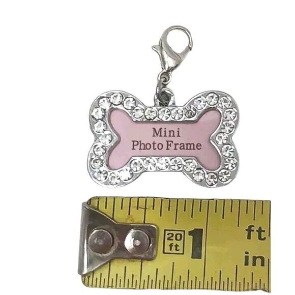 DOG BONE Photo PENDENT Simulated Diamonds Picture Charm 1" Silver Pendant FANCY - Picture 6 of 7